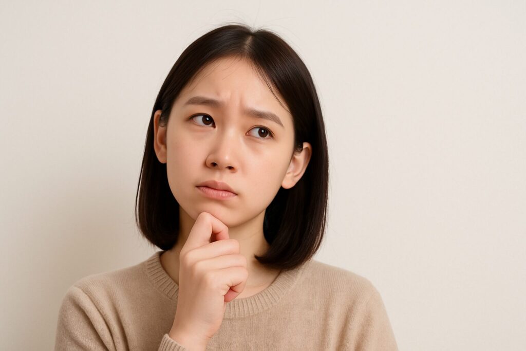 美容鍼の継続が必要かどうか分からずに疑問の表情を浮かべる女性